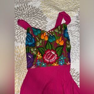 Mexican Embroidered Midi Dress with Slit